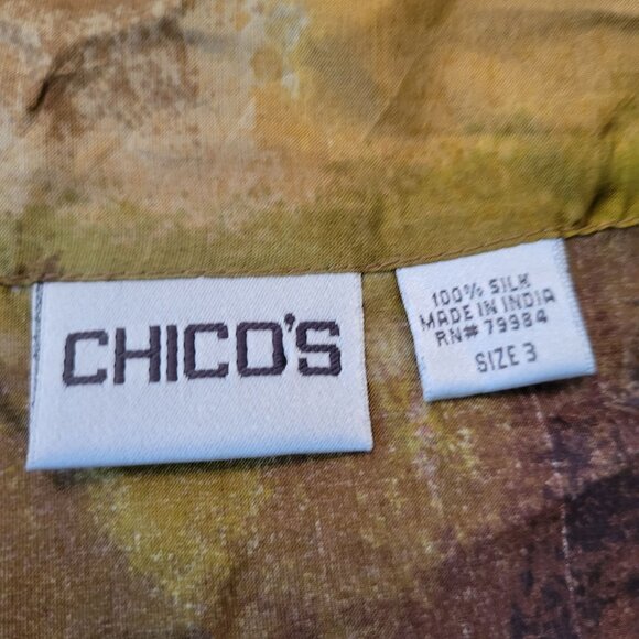 Chicos 3 Silk Button Up Blouse XL 16 Fall Leaves Autumn Lightweight - Picture 5 of 5